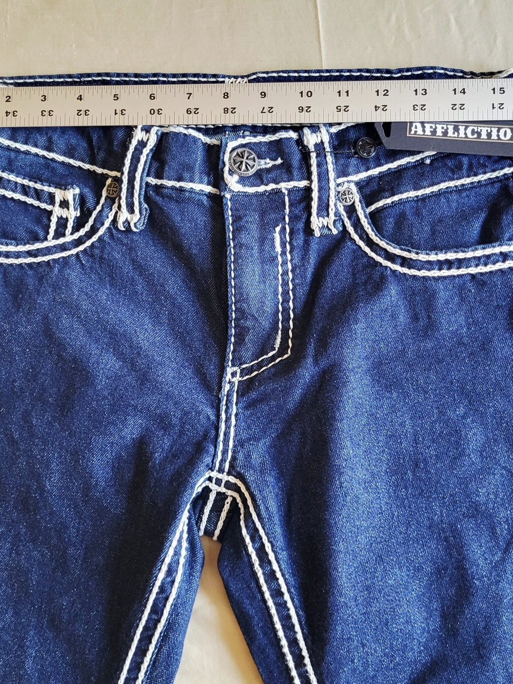 NWT Affliction Cooper Prairie Mens Jeans Sz 30 Thick White Stitching Flap Pocket - Picture 5 of 10
